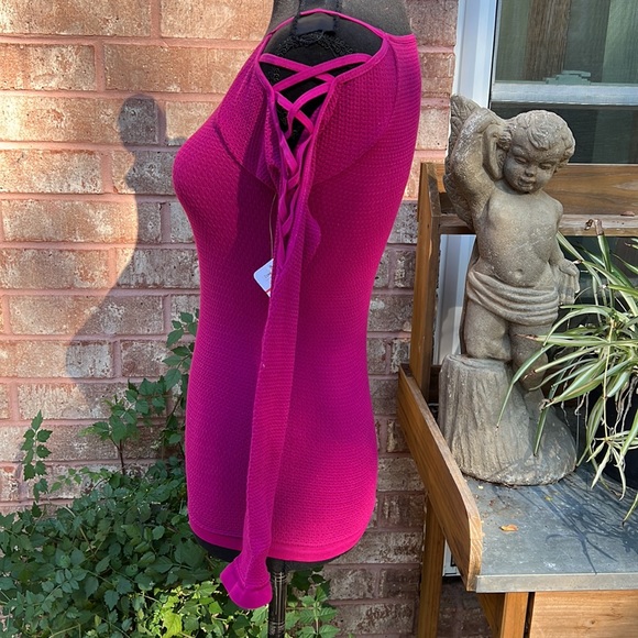 #1034 NWT Free People Cross Shoulder LongSleeve Layering Top Size Xs/S Fuchsia - Picture 6 of 13